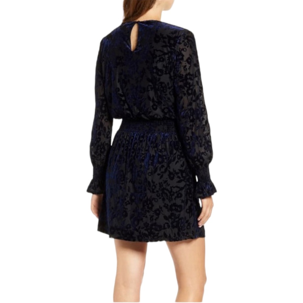NWT gibson X Glam Women's black with blue velvet floral print dress, Sz M - Picture 12 of 17